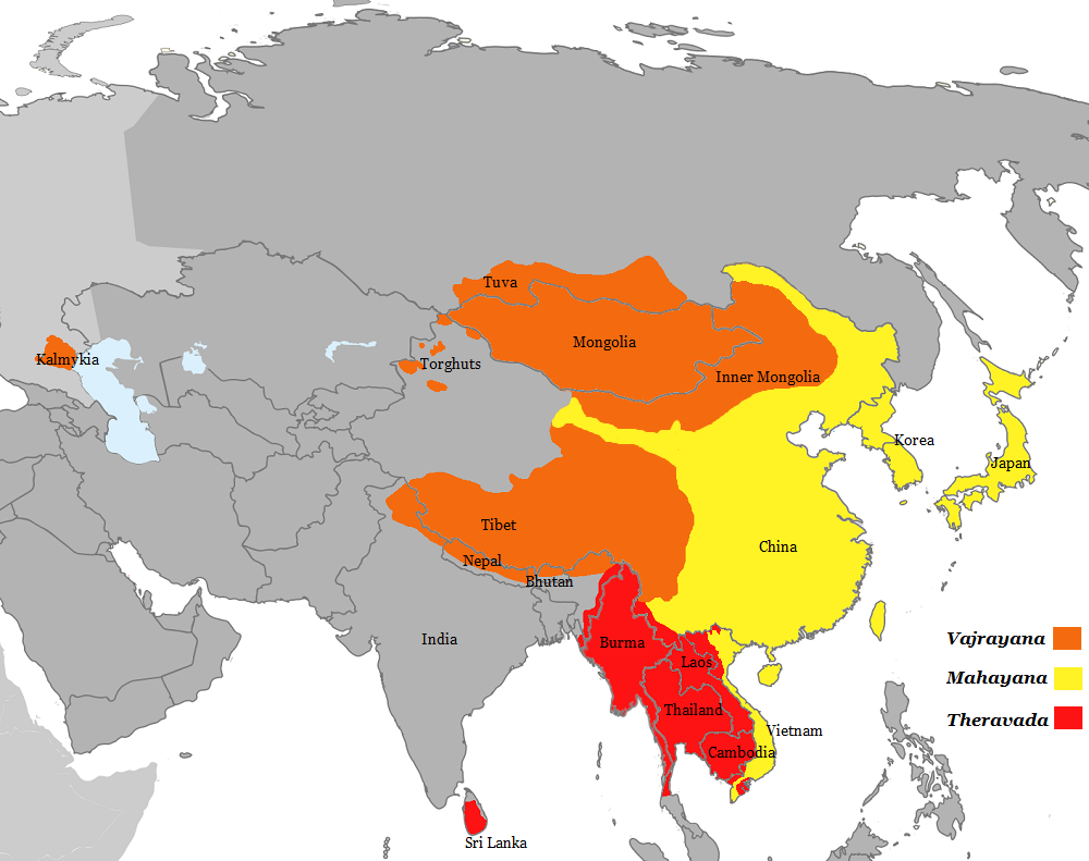 Distribution of major Buddhist traditions.