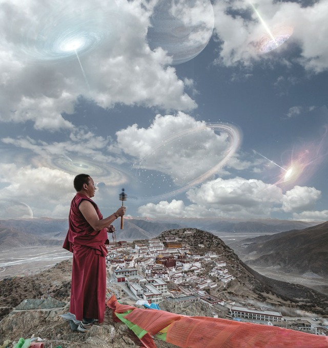 Tibetan monk trance at Ganden monastery... (improving his secret teachings).